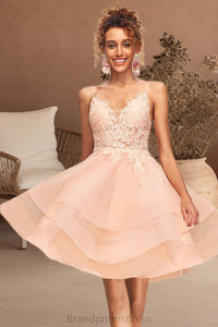 Ariana A-line V-Neck Short/Mini Lace Tulle Homecoming Dress XXCP0020524