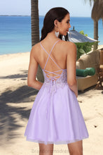 Load image into Gallery viewer, Kyla A-line V-Neck Short/Mini Lace Tulle Homecoming Dress With Beading XXCP0020501