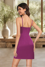 Load image into Gallery viewer, Thelma Bodycon V-Neck Short/Mini Silky Satin Homecoming Dress With Ruffle XXCP0020505