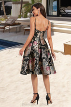 Load image into Gallery viewer, Serenity A-line V-Neck Knee-Length Lace Satin Homecoming Dress With Flower XXCP0020521