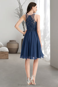 Amelie A-line Scoop Knee-Length Chiffon Lace Homecoming Dress With Beading XXCP0020515
