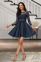 Load image into Gallery viewer, Claire A-line Scoop Short/Mini Lace Satin Homecoming Dress XXCP0020494