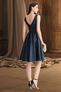 Brynlee A-line V-Neck Knee-Length Lace Satin Homecoming Dress With Beading XXCP0020517