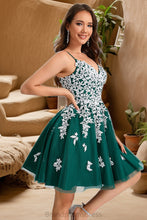 Load image into Gallery viewer, Anahi A-line V-Neck Short/Mini Lace Tulle Homecoming Dress XXCP0020468