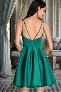 Liana A-line V-Neck Short/Mini Satin Homecoming Dress With Ruffle XXCP0020539