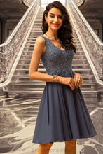 Load image into Gallery viewer, Lisa A-line V-Neck Short/Mini Chiffon Lace Homecoming Dress With Beading XXCP0020536