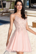 Load image into Gallery viewer, Aurora A-line V-Neck Short/Mini Tulle Homecoming Dress With Beading XXCP0020538