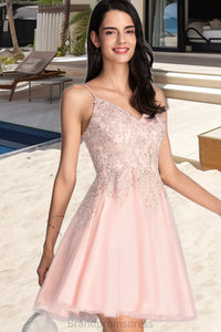 Aurora A-line V-Neck Short/Mini Tulle Homecoming Dress With Beading XXCP0020538