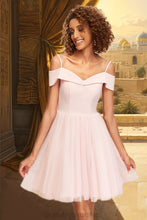 Load image into Gallery viewer, Liana A-line Off the Shoulder V-Neck Short/Mini Tulle Stretch Crepe Homecoming Dress XXCP0020526
