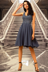 Lisa A-line V-Neck Short/Mini Chiffon Lace Homecoming Dress With Beading XXCP0020536
