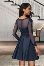Load image into Gallery viewer, Claire A-line Scoop Short/Mini Lace Satin Homecoming Dress XXCP0020494