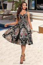 Load image into Gallery viewer, Serenity A-line V-Neck Knee-Length Lace Satin Homecoming Dress With Flower XXCP0020521