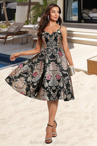 Serenity A-line V-Neck Knee-Length Lace Satin Homecoming Dress With Flower XXCP0020521