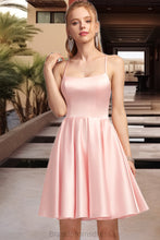 Load image into Gallery viewer, Roberta A-line Square Short/Mini Satin Homecoming Dress XXCP0020544