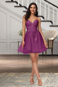 Mylie A-line V-Neck Short/Mini Lace Tulle Homecoming Dress With Sequins XXCP0020500