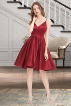 Load image into Gallery viewer, Amy A-line V-Neck Short/Mini Satin Homecoming Dress XXCP0020542