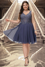 Load image into Gallery viewer, Lisa A-line V-Neck Short/Mini Chiffon Lace Homecoming Dress With Beading XXCP0020536