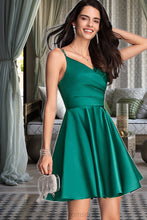 Load image into Gallery viewer, Liana A-line V-Neck Short/Mini Satin Homecoming Dress With Ruffle XXCP0020539