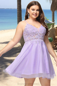 Kyla A-line V-Neck Short/Mini Lace Tulle Homecoming Dress With Beading XXCP0020501