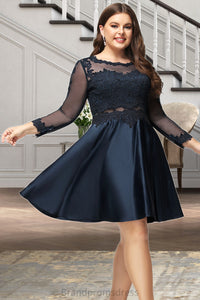Claire A-line Scoop Short/Mini Lace Satin Homecoming Dress XXCP0020494