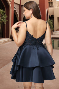 Nan A-line V-Neck Short/Mini Lace Satin Homecoming Dress XXCP0020504