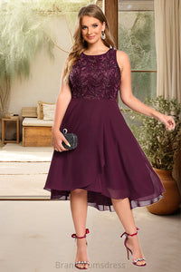 Nova A-line Scoop Asymmetrical Chiffon Lace Homecoming Dress With Sequins XXCP0020516