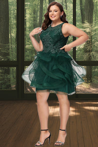 Jade Ball-Gown/Princess Scoop Short/Mini Lace Tulle Homecoming Dress With Sequins XXCP0020537