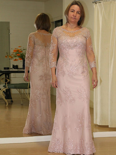 Thelma Sheath/Column Lace Applique Scoop Long Sleeves Floor-Length Plus Size Mother of the Bride Dresses XXCP0020449