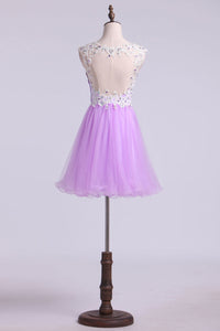 2022 Short/Mini Prom Dress A Line Tulle Skirt With Embellished Bodice Beaded