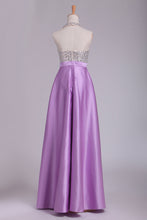 Load image into Gallery viewer, 2022 Sexy Open Back Halter Beaded Bodice A Line Prom Dresses Satin