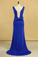 2022 Plus Size Prom Dresses Square Neckline Sweep Train With Bow-Knot Dark Royal Blue