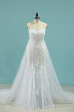 Load image into Gallery viewer, 2024 Mermaid Boat Neck Wedding Dresses With Applique Chapel Train Lace