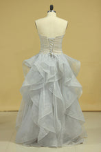 Load image into Gallery viewer, 2024 Plus Size Strapless Prom Dresses Organza With Beading Floor Length