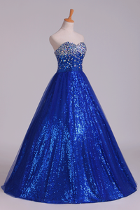 2024 New Arrival Prom Gown Embellished With Beads&Sequince Tulle Sweetheart Floor Length