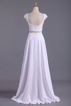 Load image into Gallery viewer, 2024 Cap Sleeves Prom Dresses Scoop A Line Beaded Bodice Floor Length