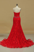 Load image into Gallery viewer, 2022 Court Train Sweetheart Prom Dresses Mermaid Lace With Beading