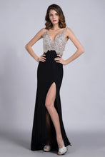 Load image into Gallery viewer, 2022 Prom Dresses Full Beaded Spandex Bodice Backless Sexy Court Train Black