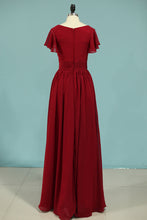 Load image into Gallery viewer, 2024 V-Neck A Line Chiffon Bridesmaid Dresses Floor Length