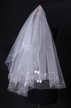 Load image into Gallery viewer, Two-Tier Finger-Tip Length Bridal Veils With Cut Edge