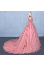 Load image into Gallery viewer, Ball Gown V Neck Tulle Prom Dress With Beads, Puffy Sleeveless Quinceanera Dresses