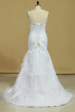 Load image into Gallery viewer, 2022 Plus Size Sweetheart Wedding Dresses Ruched Bodice Organza With Beading