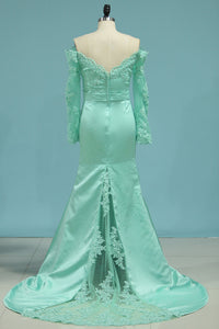 2024 Satin Long Sleeves Mermaid Bridesmaid Dresses With Applique