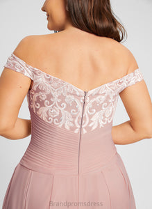 A-Line Wedding Dresses Asymmetrical Wedding Off-the-Shoulder Lace Dress Chiffon Lizbeth Pleated With
