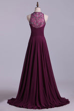 Load image into Gallery viewer, 2022 Scoop A-Line Prom Dresses With Beads And Ruffles Chiffon