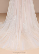 Load image into Gallery viewer, Dress Ball-Gown/Princess With Off-the-Shoulder Lace Tulle Kelsey Wedding Dresses Sequins Ruffle Court Sweetheart Wedding Train