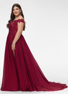 Off-the-Shoulder Prom Dresses Ansley With Sweep Train A-Line Lace Chiffon Sequins