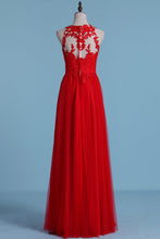 Load image into Gallery viewer, 2024 Scoop Chiffon With Applique A Line Sweep Train Prom Dresses