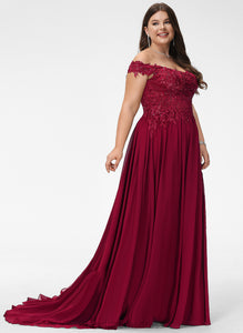 Off-the-Shoulder Prom Dresses Ansley With Sweep Train A-Line Lace Chiffon Sequins