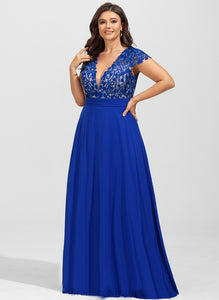 Floor-Length Prom Dresses Hayley V-neck Lace A-Line Chiffon
