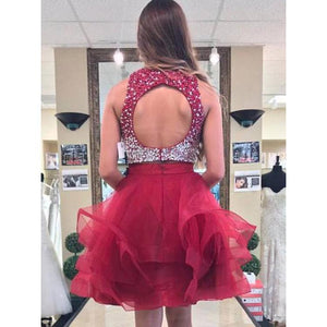 Jewel Sleeveless Rhinestone Organza Ruffles Two Pieces A Line Homecoming Dresses Janiya Backless